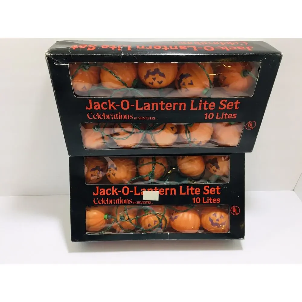 Vintage Halloween Jack O Lantern Pumpkin Light String Blow Mold 2 Sets